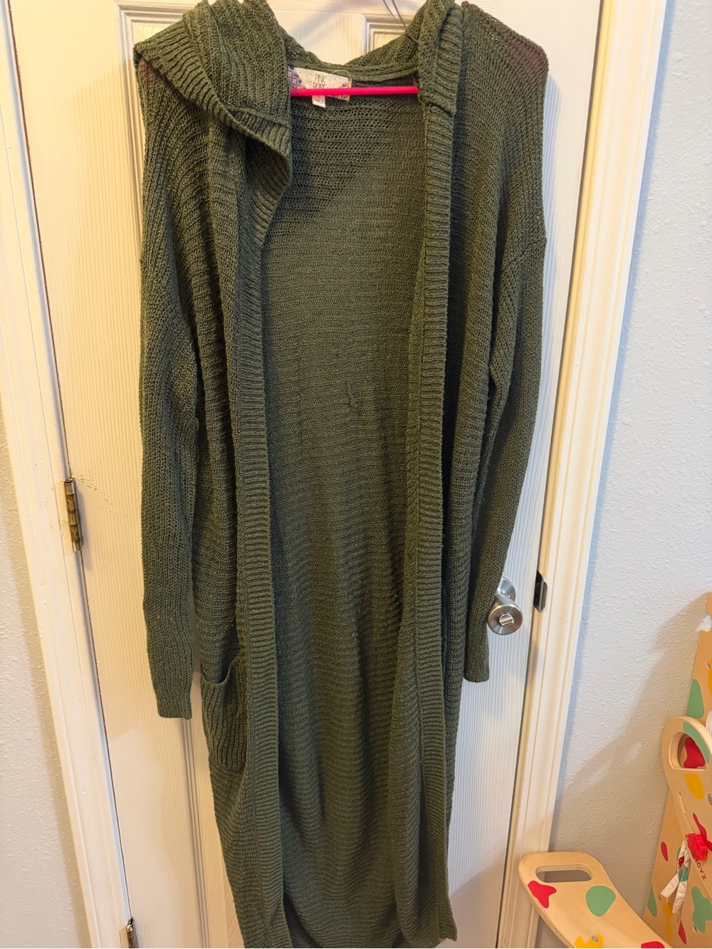 Pink Rose Olive Hooded Longline Cardigan